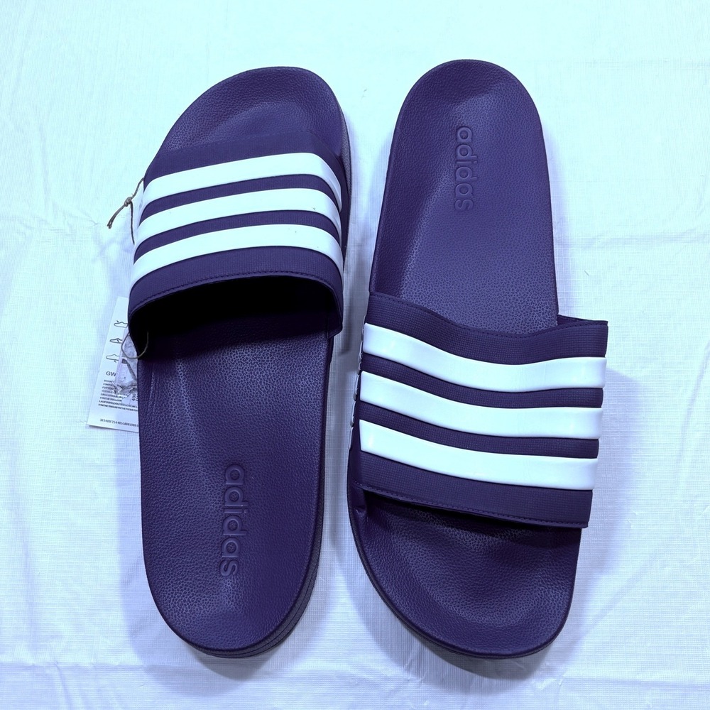 Adidas Adilette Shower Slides Mens 18 Purple White Striped Sandals GW1051